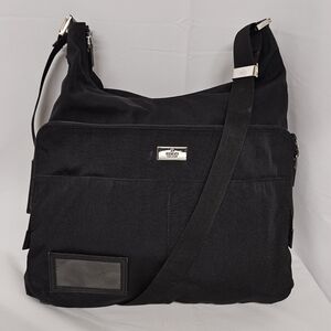 Gucci Crossbody Messenger Bag In Black Nylon And Leather With Silver Accents